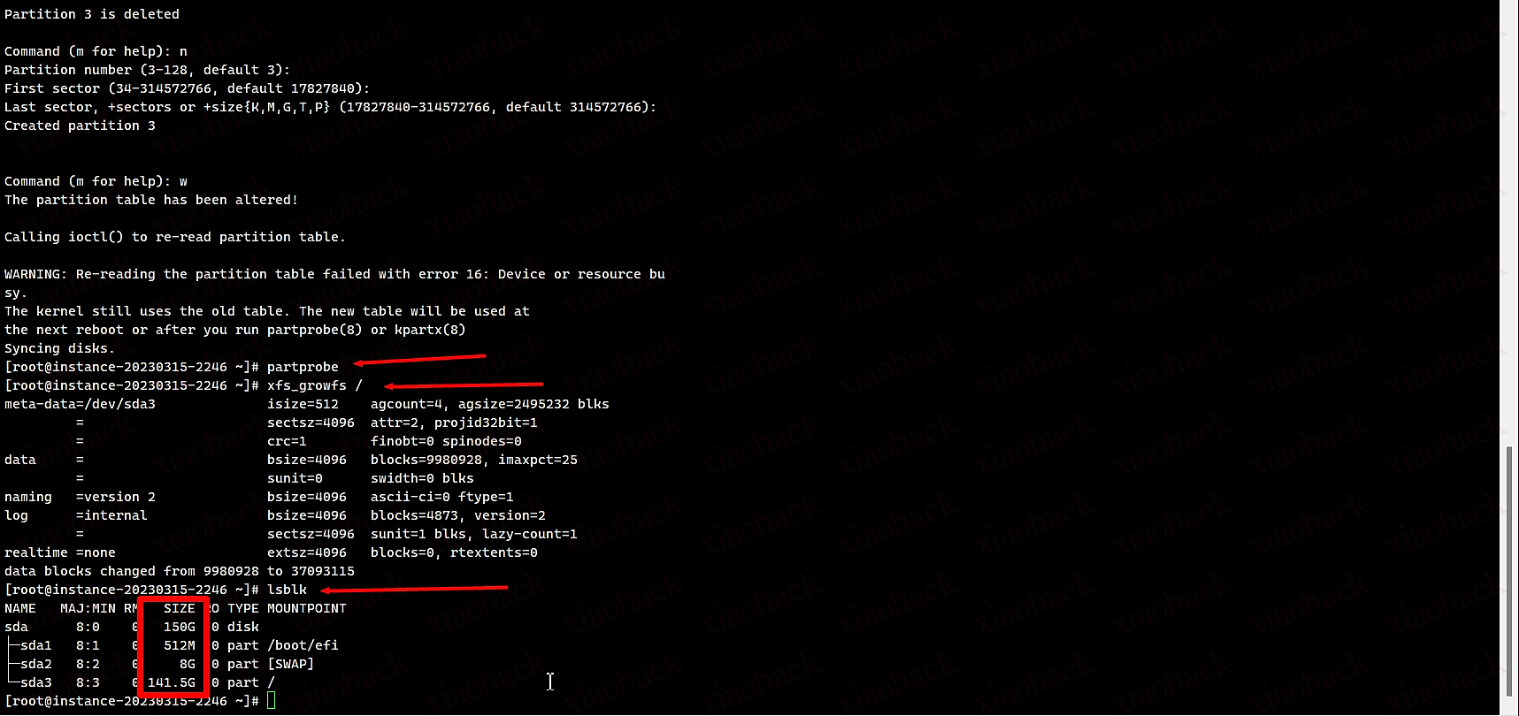 甲骨文 创建CentOS 150G硬盘只显示40G