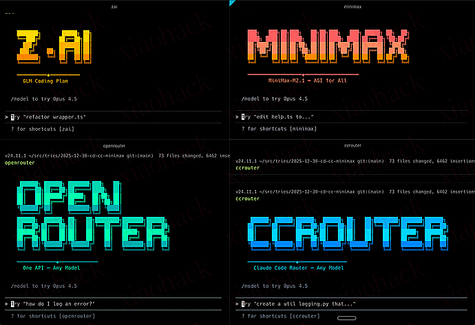 xiaohack's Blog： 发现一个好玩的东西，可以让 Claude code 多模型并行，GLM 4.7 , Minimax, openrouter, ccr 一起转