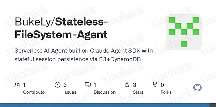 xiaohack's Blog： 基于 Lambda + S3 + DynamoDB 的 Claude Agent 实现 Serverless 中的有状态 Agent