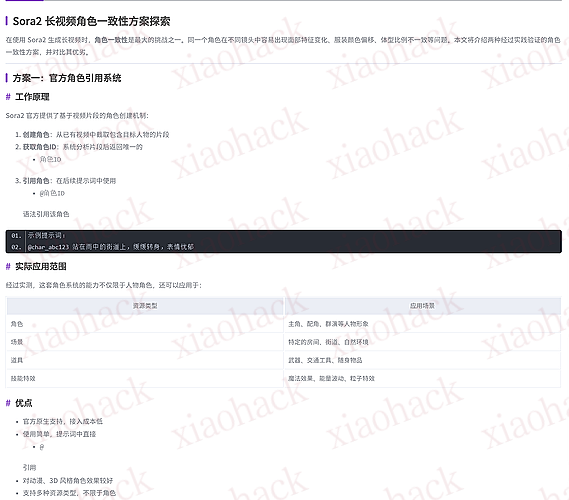 xiaohack's Blog： Sora2 长视频角色一致性方案探索