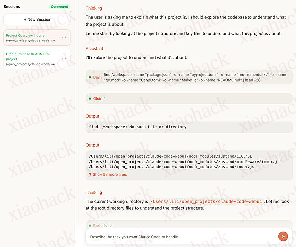 xiaohack's Blog： 直接在浏览器开启 Claude Code-Claude Code WebUI