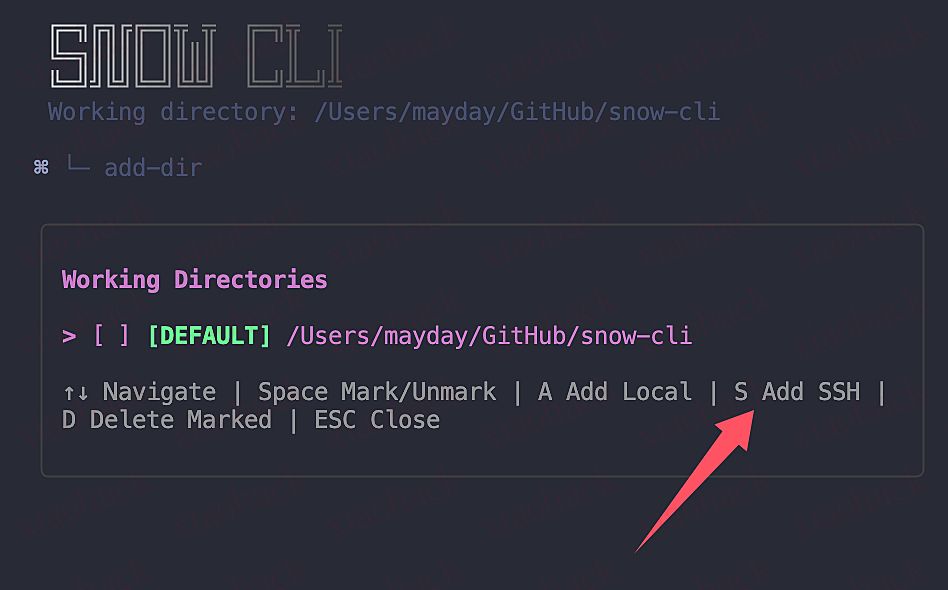 xiaohack's Blog： 【Snow CLI】最新的 v0.6.15 已支持 SSH 连接，添加远程目录为工作目录
