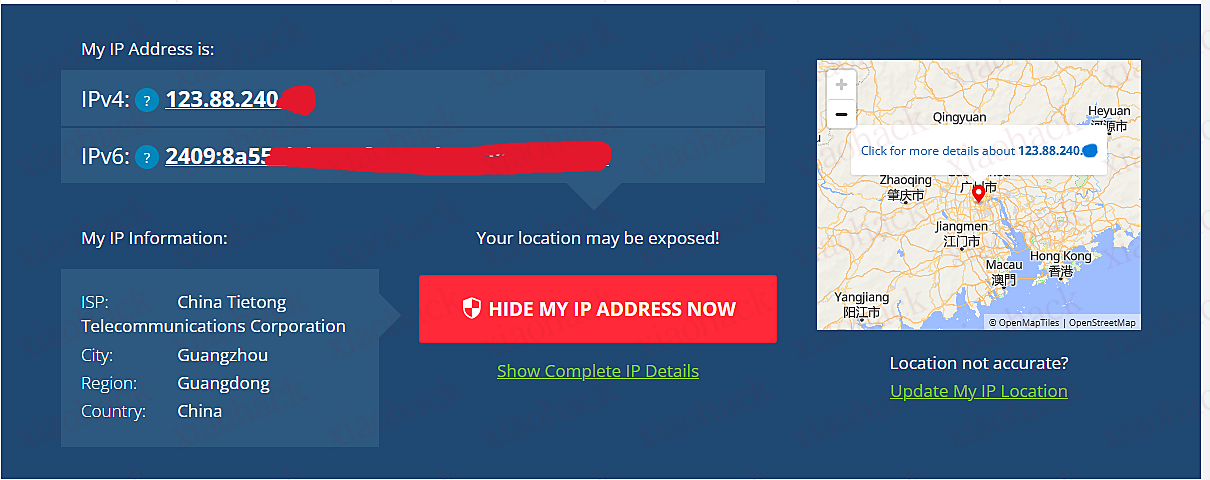xiaohack's Blog： 坐标东莞，移动用上铁通的 IP 了，但是给我识别成了广州铁通